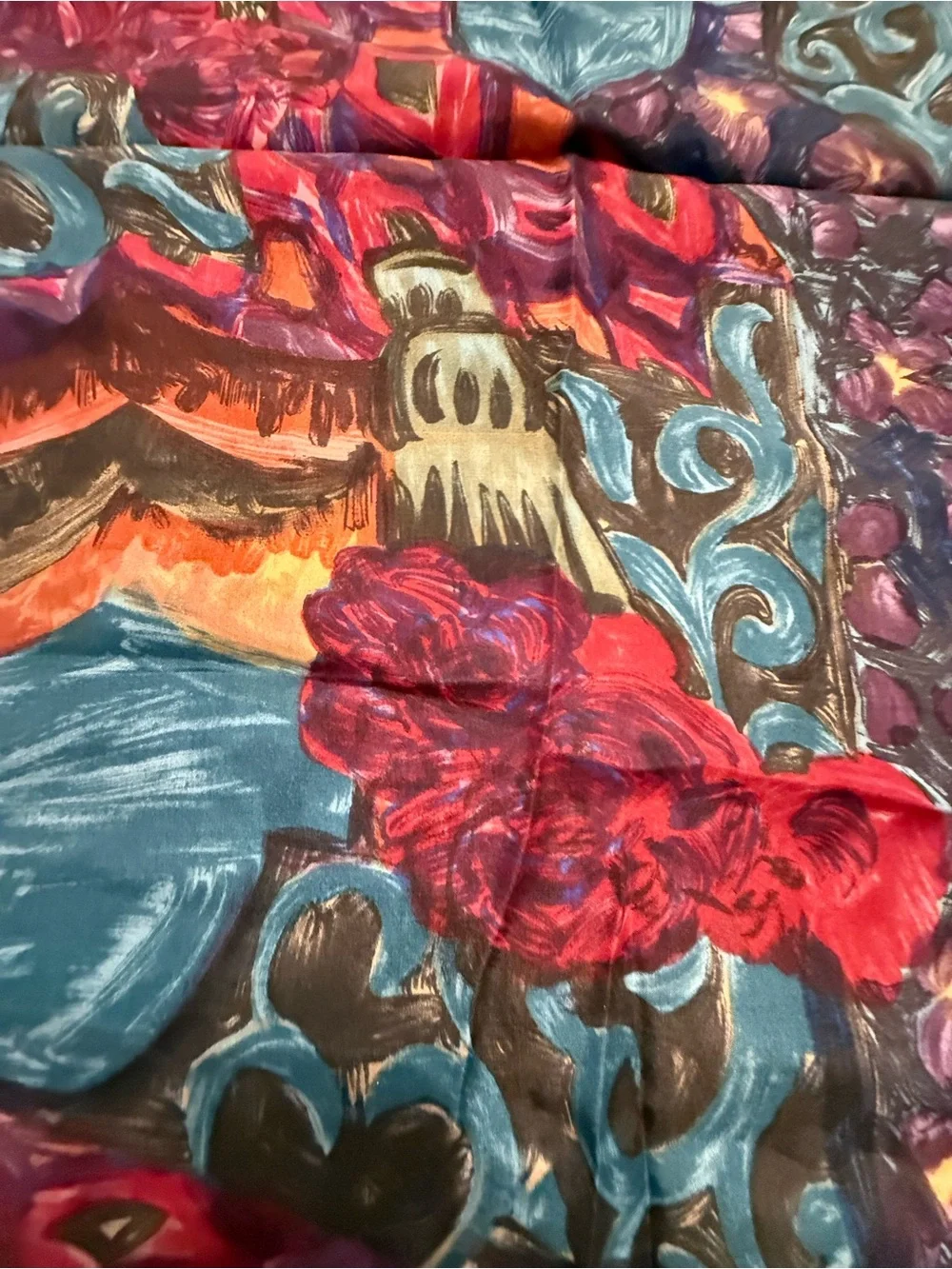 Artistic Abstract Silk Scarf 35” X 34” Approx Colorful Women’s